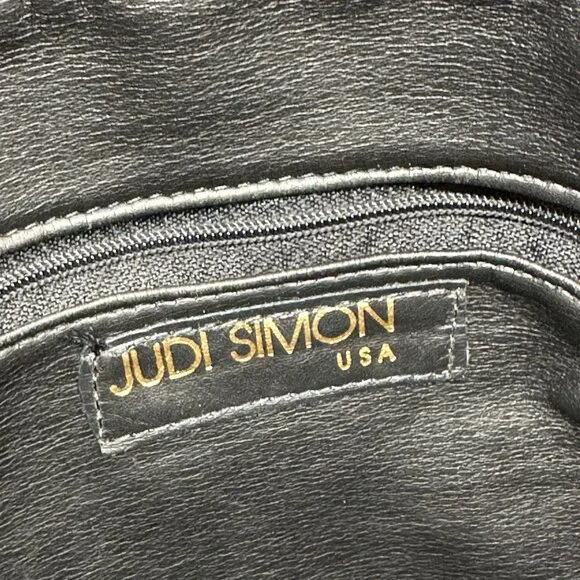 Vintage 1980s Judi Simon USA Black Leather Purse Rainbow Accents Shoulder Strap - Picture 5 of 12